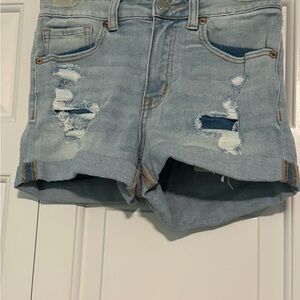 Aeropostale High Ride Midi Light Wash Distressed Shorts Size 4